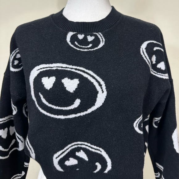 NEW dreamers by debut Viscose Black White Dolman Sleeves Smileys Pullover Top L - Picture 6 of 16
